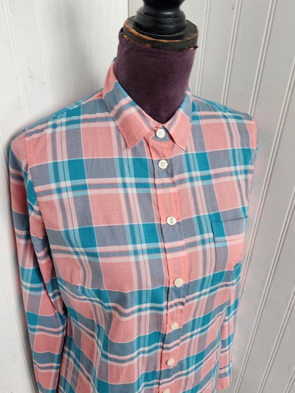 NWT J. Crew Plaid classic button-down shirt Coral Pink Blue Reef Shadow XS - Picture 4 of 14